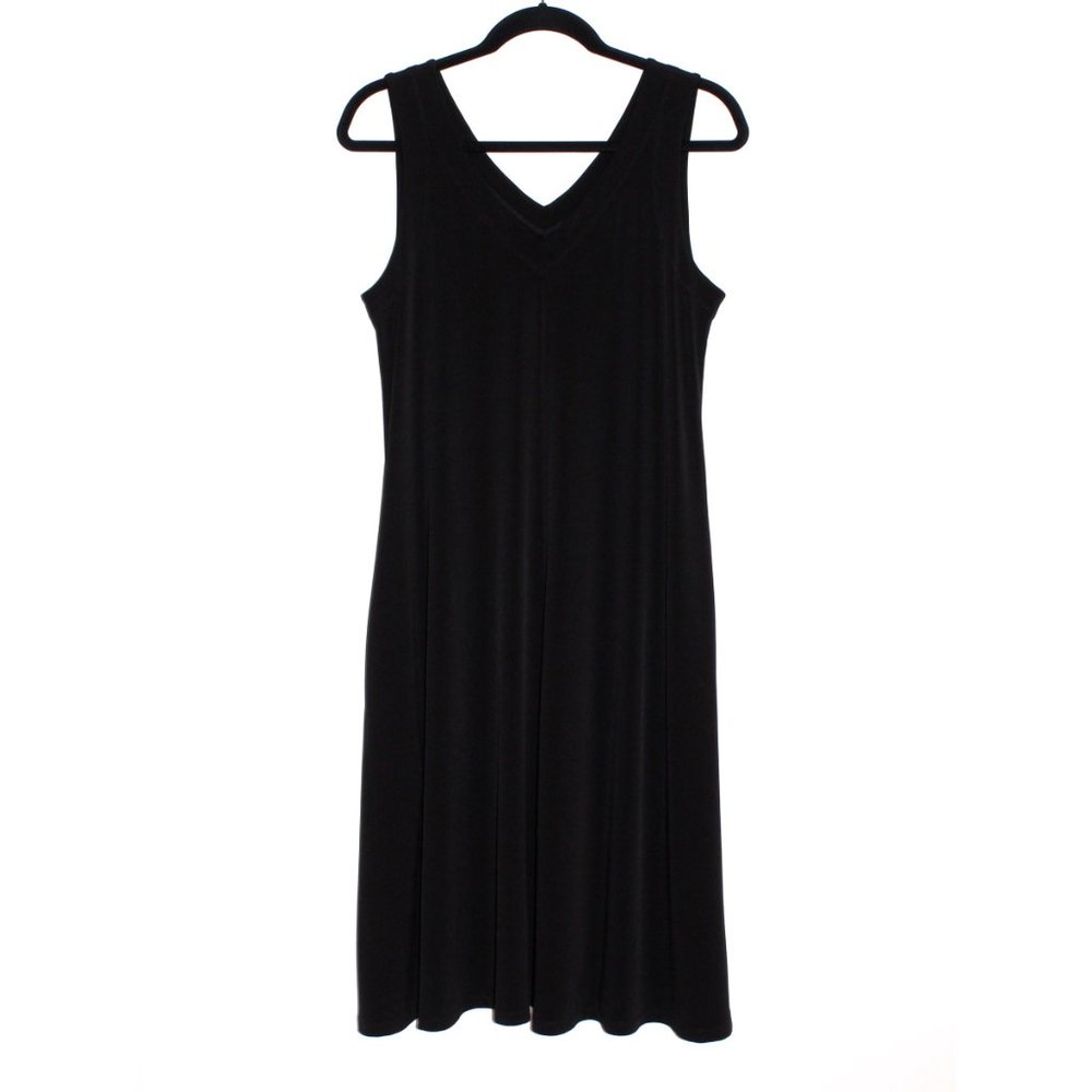 Chico's "Easy Chic" Sleeveless V-Neck Midi Dress in Black